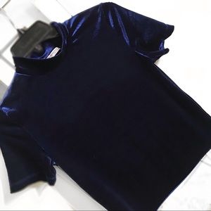 Zara Navy Blue Velvet Short Sleeve